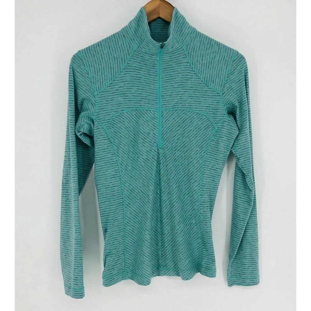 Columbia Blue/Grey Stripe 1/4 Zip Workout Pull Over Long Sleeve Jacket Size SM
